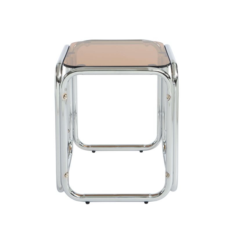 Table d'appoint MAGGY verre trempé orange structure en chrome