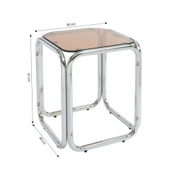 Table d'appoint MAGGY verre trempé orange structure en chrome