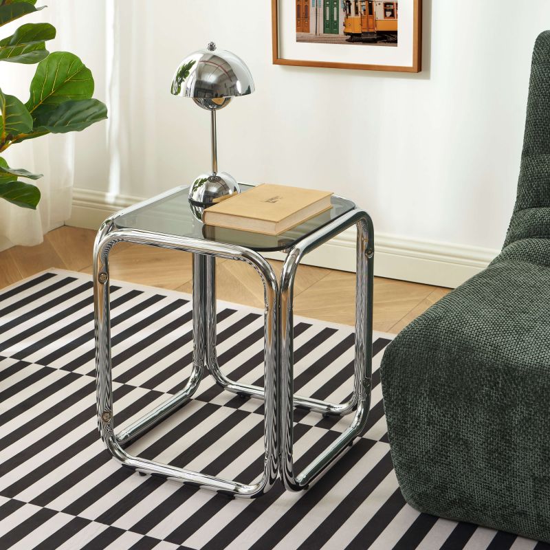 Table d'appoint MAGGY verre trempé noir structure en chrome