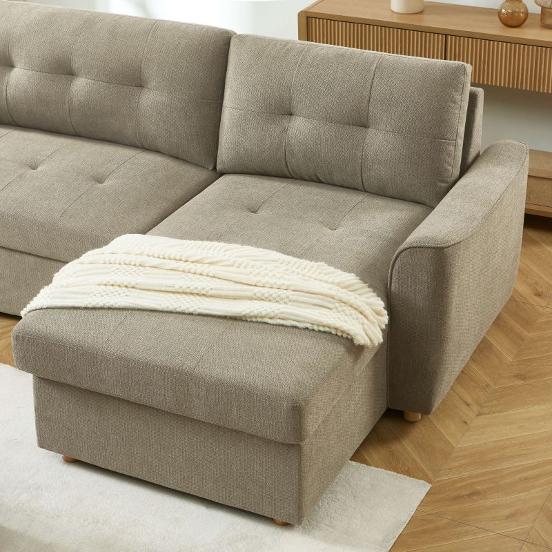 Canapé d'angle convertible et réversible TAMARA 4 places tissu texturé gris