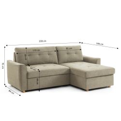 Canapé d'angle convertible et réversible TAMARA 4 places tissu texturé gris