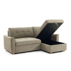 Canapé d'angle convertible et réversible TAMARA 4 places tissu texturé gris