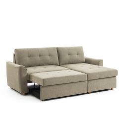 Canapé d'angle convertible et réversible TAMARA 4 places tissu texturé gris