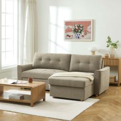 Canapé d'angle convertible et réversible TAMARA 4 places tissu texturé gris