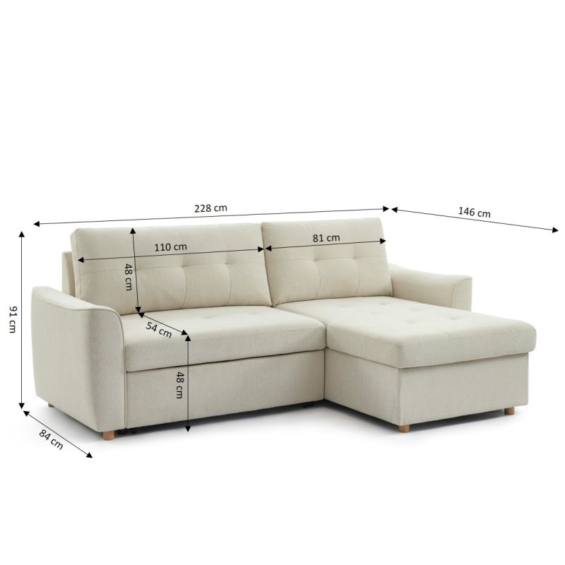 Canapé d'angle convertible et réversible TAMARA 4 places tissu texturé beige