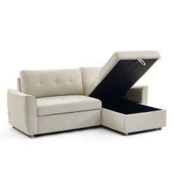 Canapé d'angle convertible et réversible TAMARA 4 places tissu texturé beige