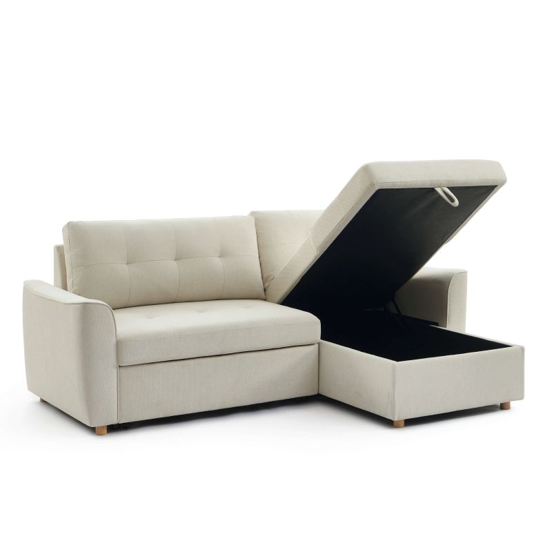 Canapé d'angle convertible et réversible TAMARA 4 places tissu texturé beige