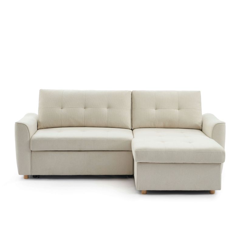 Canapé d'angle convertible et réversible TAMARA 4 places tissu texturé beige