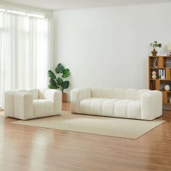 Canapé droit fixe TASTA 3 places tissu beige