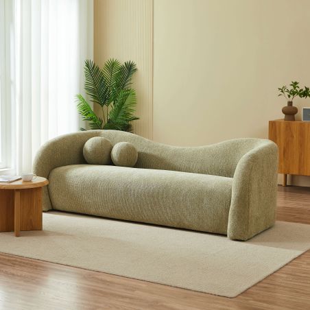 Canapé droit fixe BACALA 3 places tissu chenille vert kaki