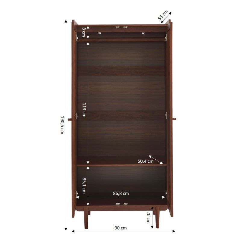 Armoire LEON noyer et cannage 2 portes h190cm