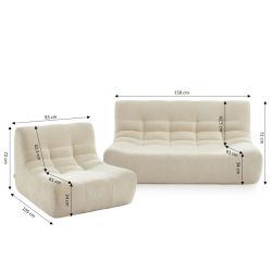 Ensemble banquette et chauffeuse JANIS modulable 3 places tissu chenille écru