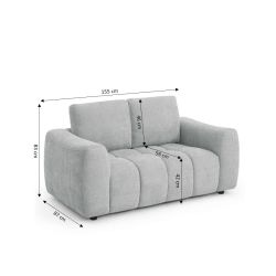 Canapé droit fixe KEREA 2 places tissu chenille gris