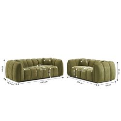 Ensemble canapés droits fixes 3+2 MATILDA tissu chenille vert