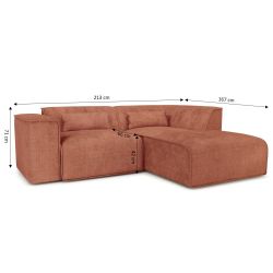 Canapé d'angle droit fixe NUNA 4 places tissu terracotta
