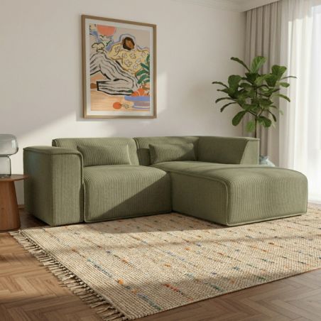 Canapé d'angle droit fixe NUNA 4 places velours côtelé vert