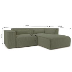 Canapé d'angle droit fixe NUNA 4 places velours côtelé vert