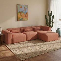 Canapé d'angle droit fixe NUNA 5/6 places tissu terracotta