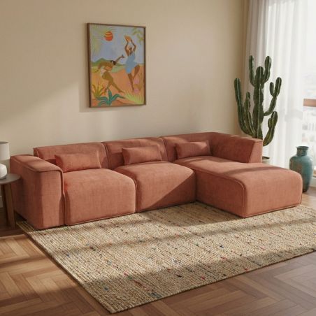 Canapé d'angle droit fixe NUNA 5/6 places tissu terracotta