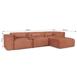 Canapé d'angle droit fixe NUNA 5/6 places tissu terracotta