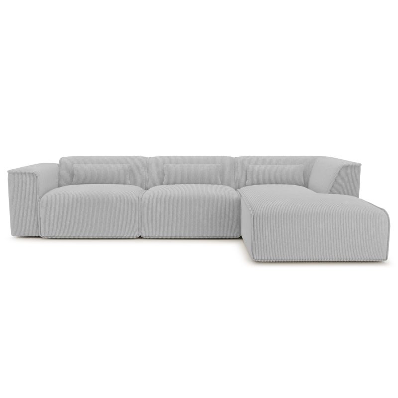 Canapé d'angle droit fixe NUNA 5/6 places velours côtelé gris