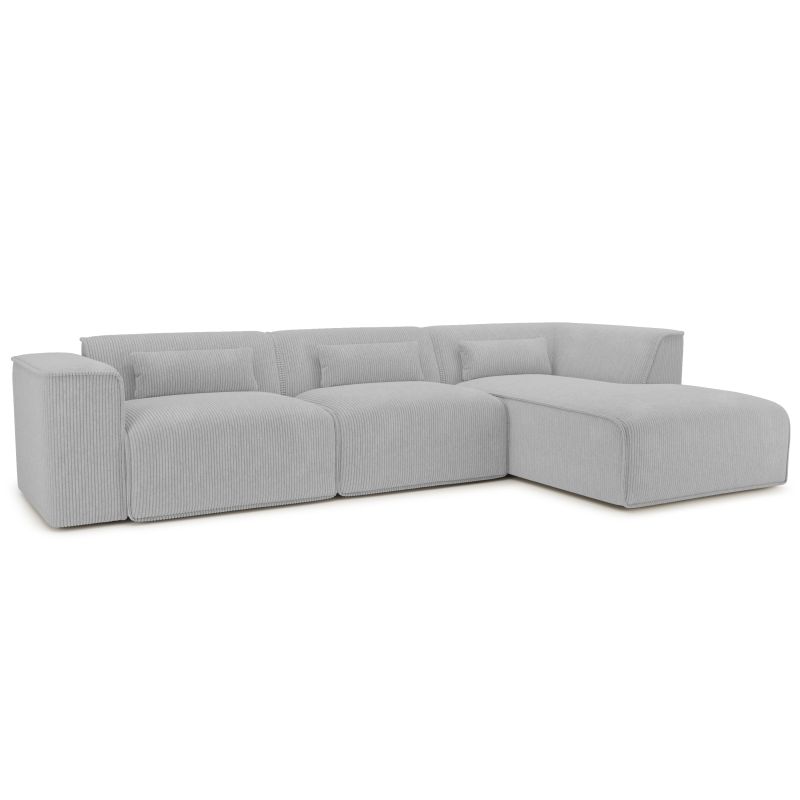 Canapé d'angle droit fixe NUNA 5/6 places velours côtelé gris
