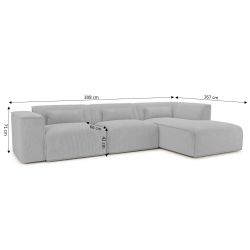 Canapé d'angle droit fixe NUNA 5/6 places velours côtelé gris