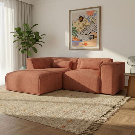 Canapé d'angle droit fixe NUNA 4 places tissu terracotta
