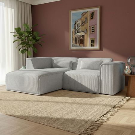 Canapé d'angle gauche fixe NUNA 4 places velours côtelé gris