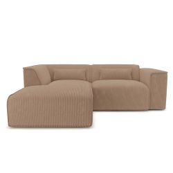 Canapé d'angle gauche fixe NUNA 4 places velours côtelé marron