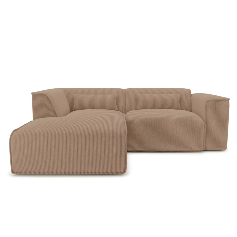 Canapé d'angle gauche fixe NUNA 4 places velours côtelé marron