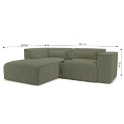 Canapé d'angle gauche fixe NUNA 4 places velours côtelé vert