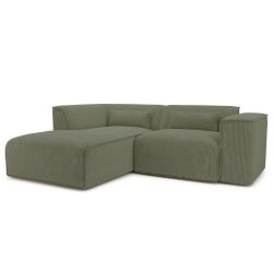 Canapé d'angle gauche fixe NUNA 4 places velours côtelé vert