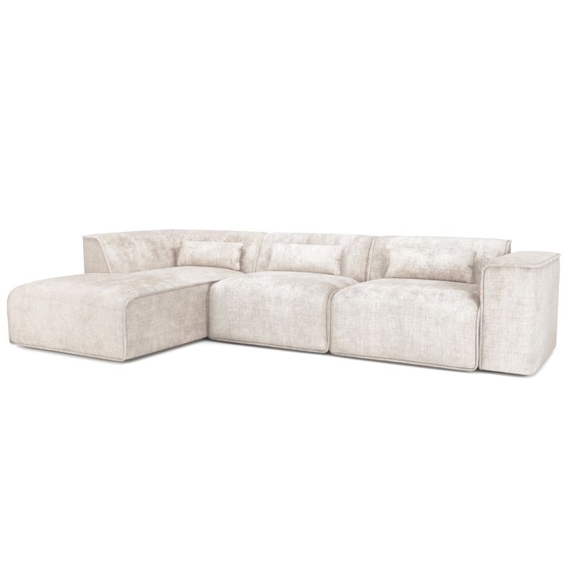 Canapé d'angle gauche fixe NUNA 5/6 places tissu beige