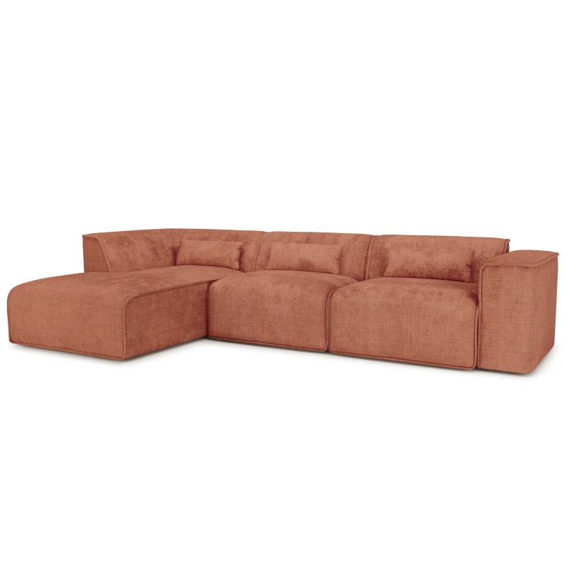 Canapé d'angle gauche fixe NUNA 5/6 places tissu terracotta