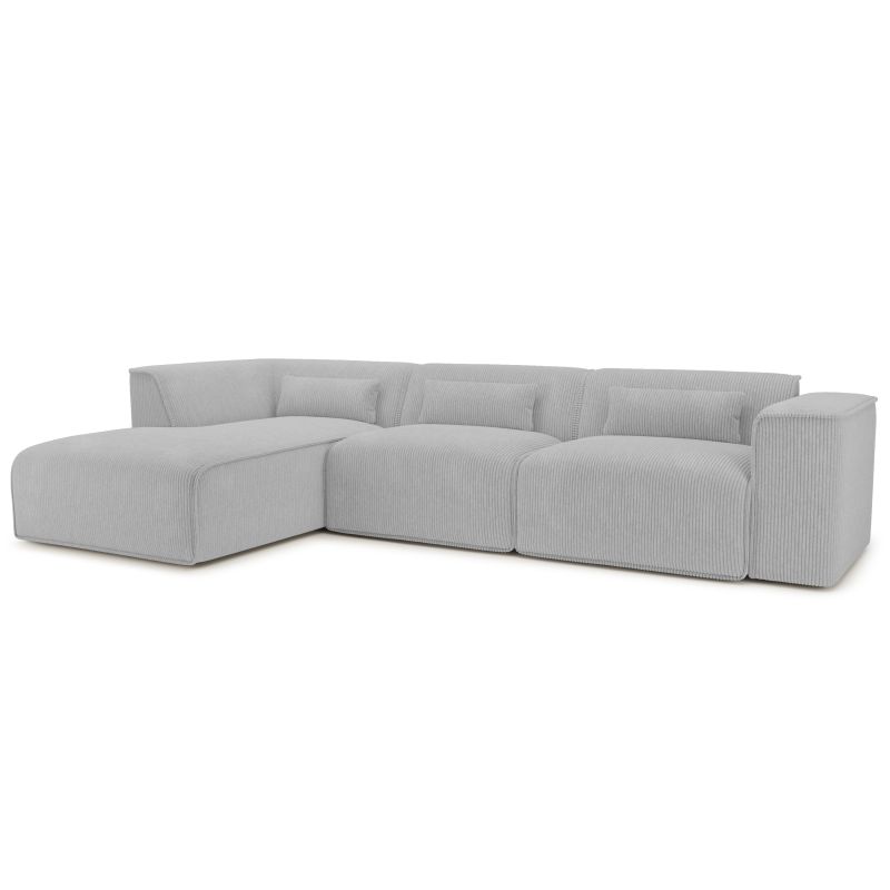 Canapé d'angle gauche fixe NUNA 5/6 places velours côtelé gris