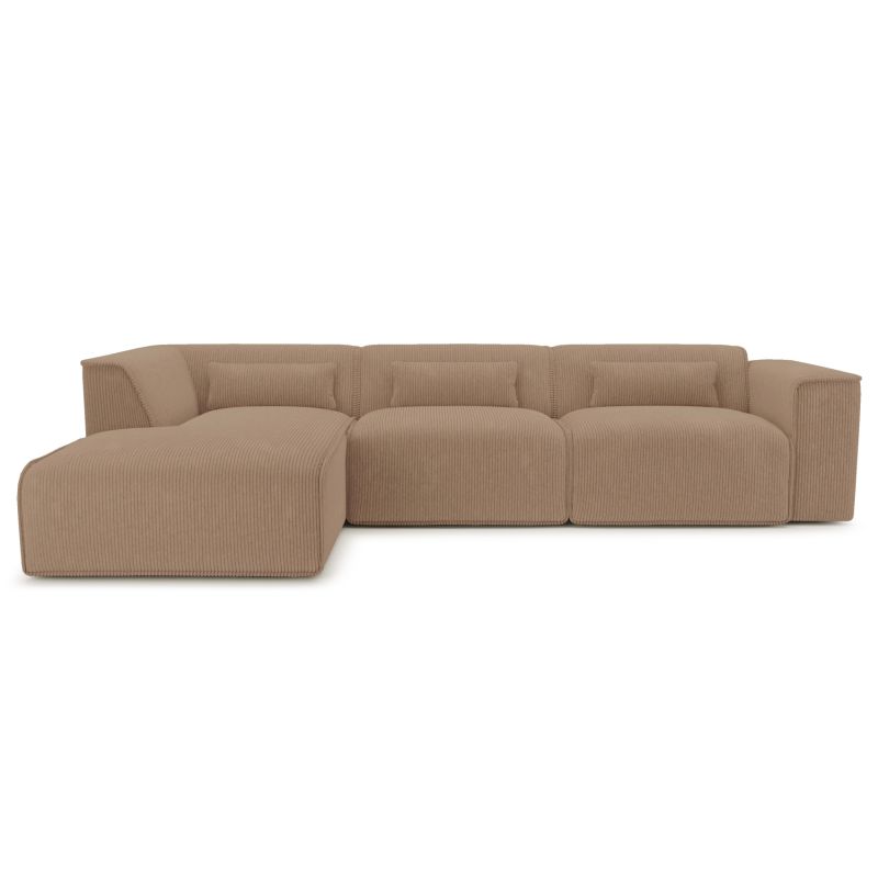 Canapé d'angle gauche fixe NUNA 5/6 places velours côtelé marron
