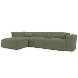 Canapé d'angle gauche fixe NUNA 5/6 places velours côtelé vert