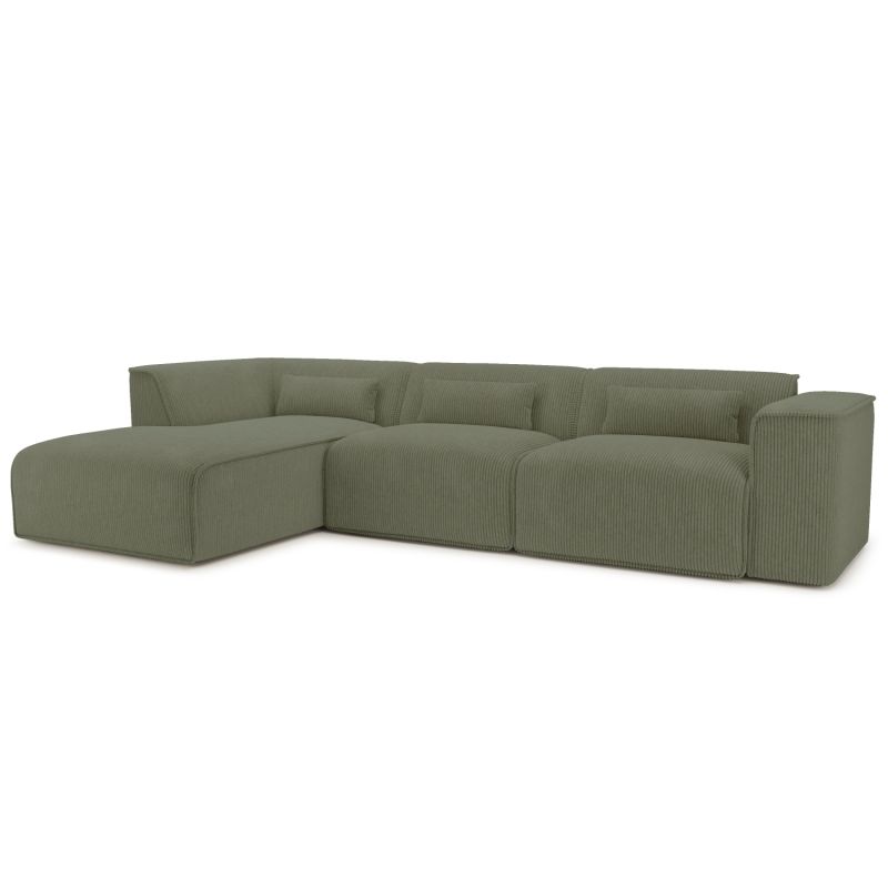 Canapé d'angle gauche fixe NUNA 5/6 places velours côtelé vert