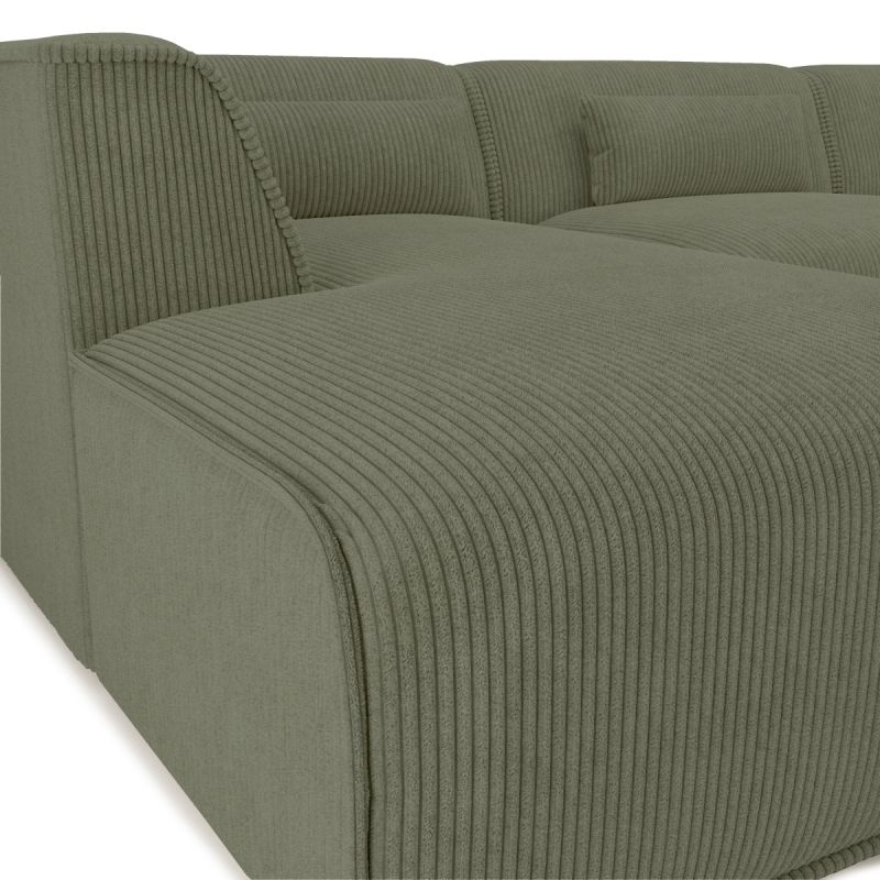 Canapé d'angle gauche fixe NUNA 5/6 places velours côtelé vert