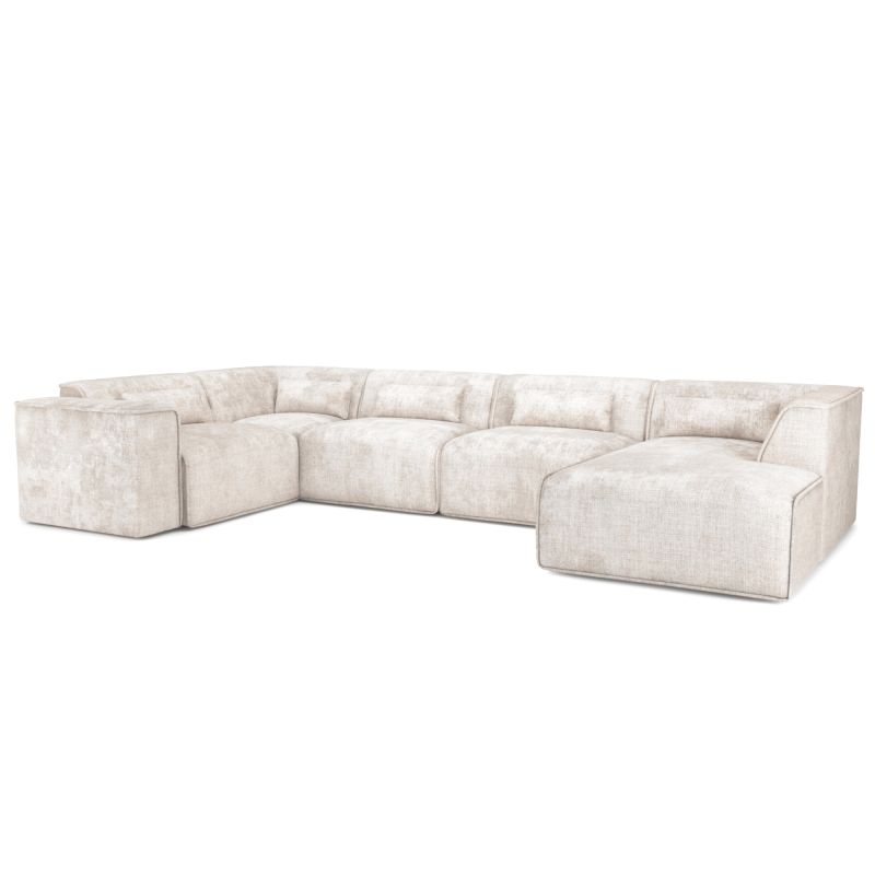Canapé panoramique fixe NUNA 7 places chaise droite tissu beige