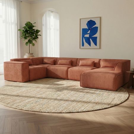 Canapé panoramique fixe NUNA 7 places chaise droite tissu terracotta