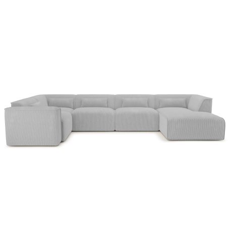 Canapé panoramique fixe NUNA 7 places chaise droite velours côtelé gris