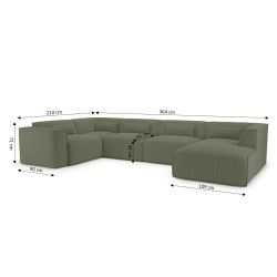 Canapé panoramique fixe NUNA 7 places chaise droite velours côtelé vert