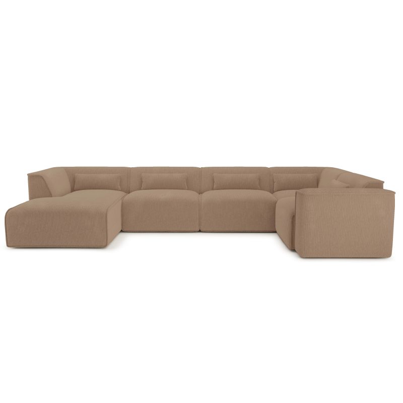 Canapé panoramique fixe NUNA 7 places chaise gauche velours côtelé marron