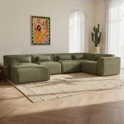 Canapé panoramique fixe NUNA 7 places chaise gauche velours côtelé vert