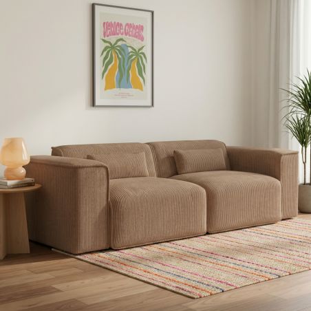 Canapé droit fixe NUNA 3 places velours côtelé marron