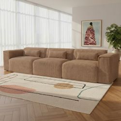 Canapé droit fixe NUNA 4/5 places velours côtelé marron