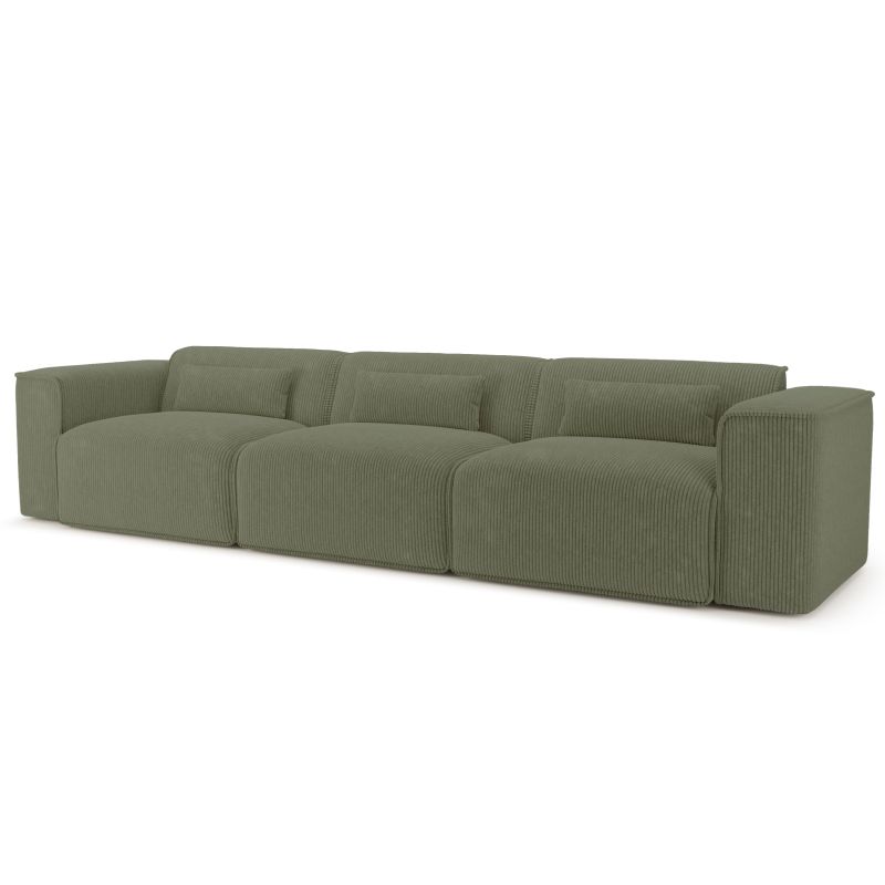 Canapé droit fixe NUNA 4/5 places velours côtelé vert