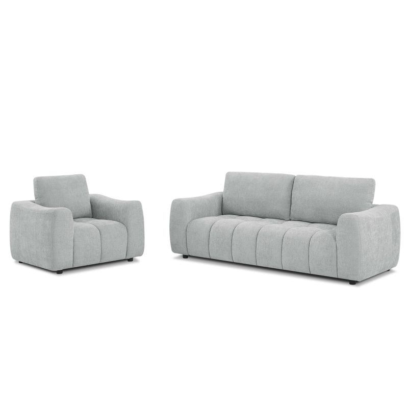 Ensemble canapé droit fixe 3 places + fauteuil 1 place KEREA tissu chenille gris